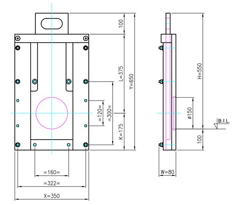 Hand Stop Gate 150mm line drawing