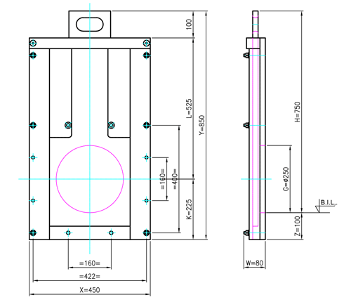 Hand Stop Gate 250mm line drawing