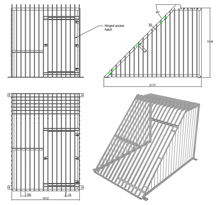1050mm Cage Trash Screen with Catwalk line drawing