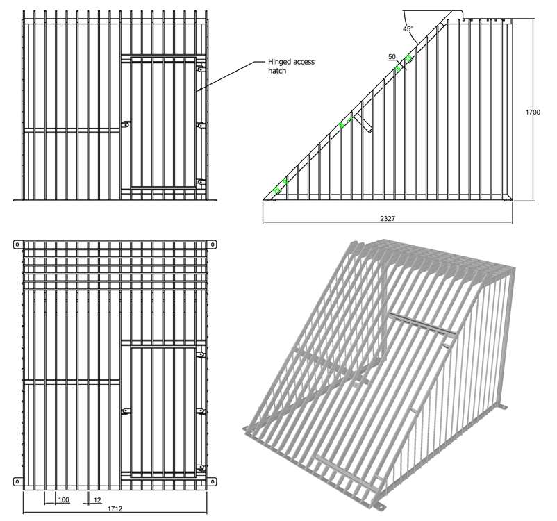 1200mm Cage Trash Screen with Catwalk line drawing