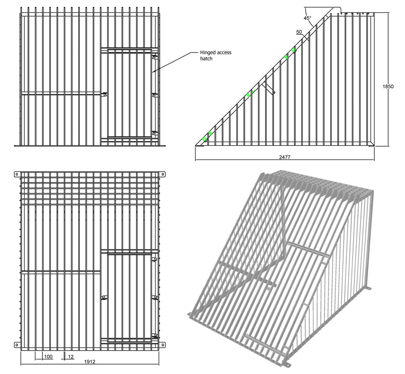 1350mm Cage Trash Screen with Catwalk line drawing
