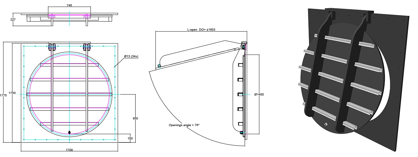Althon HDPE 1400mm Flap Valve line drawing