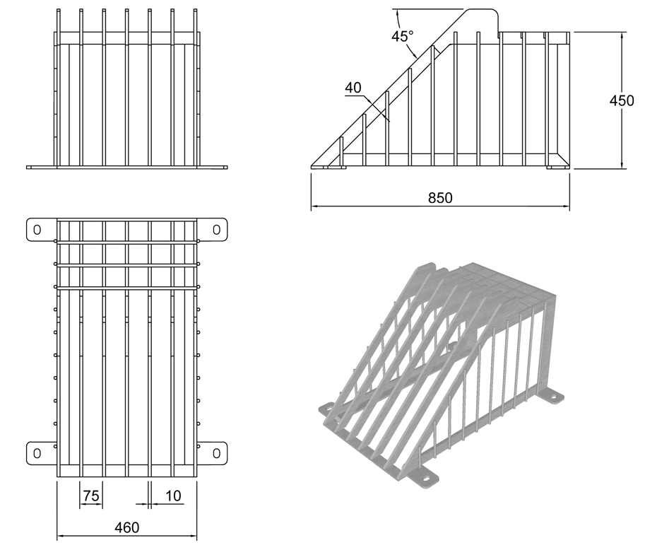 150mm Cage Trash Screen with Catwalk line drawing