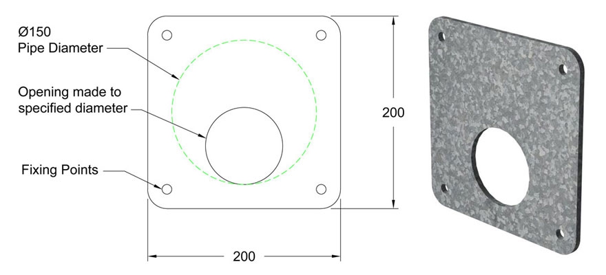 150mm Galvanised Steel Flat Orifice Plate line drawing