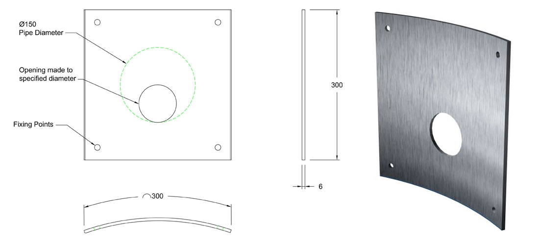 150mm Stainless Steel 304 Curved Orifice Plate line drawing