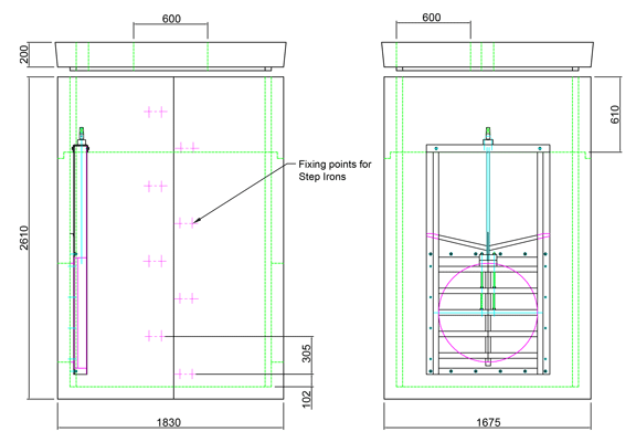 Penstock Manhole Chamber 1830 x 1675 x 2610 line drawing