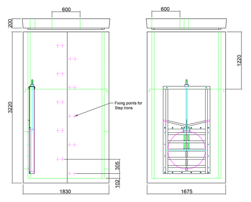 Penstock Manhole Chamber 1830 x 1675 x 3220 line drawing