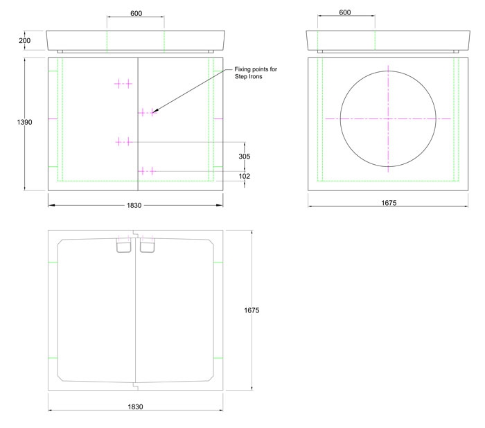 Chieftan Chamber 1830 x 1675 x 1390 line drawing