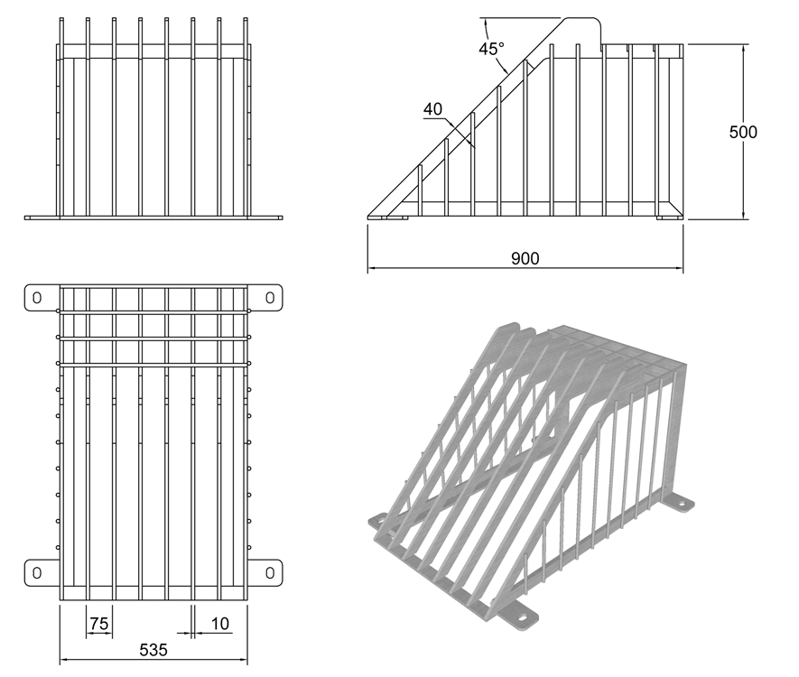 200mm Cage Trash Screen with Catwalk line drawing
