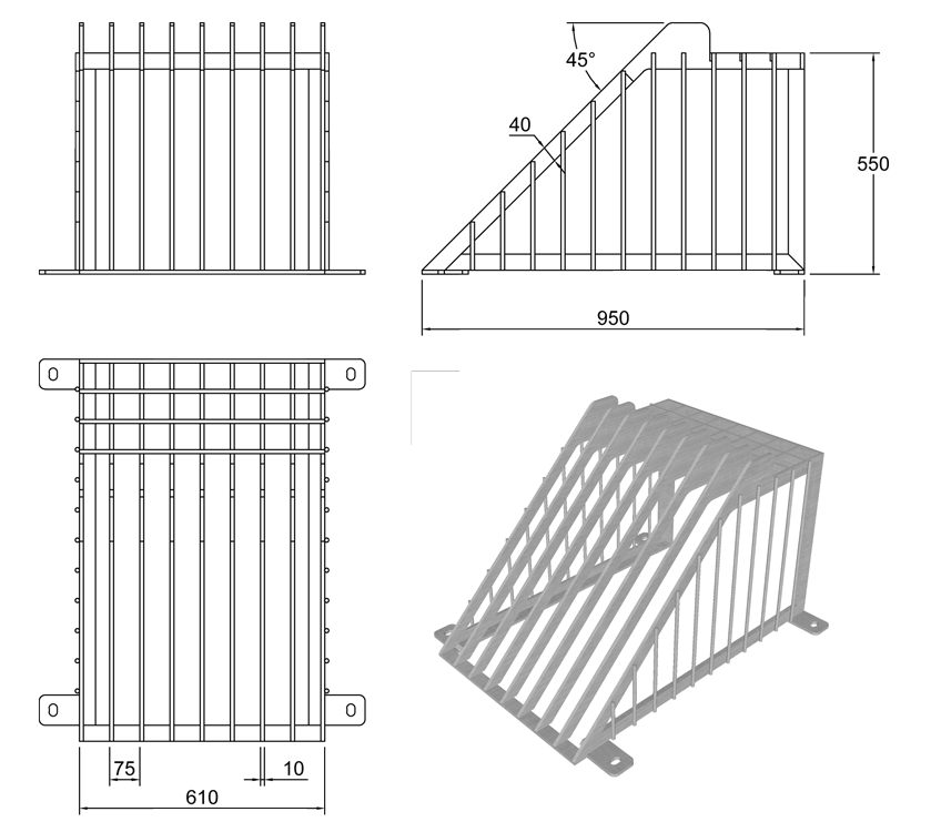 250mm Cage Trash Screen with Catwalk line drawing