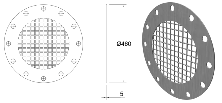 300mm SS316 Vermin Mesh Grille PN16 Flange line drawing