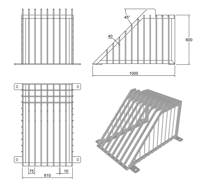 300mm Cage Trash Screen with Catwalk line drawing