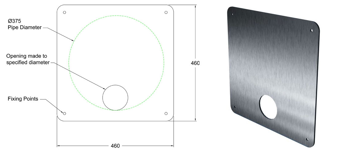 375mm Stainless Steel 304 Flat Orifice Plate line drawing