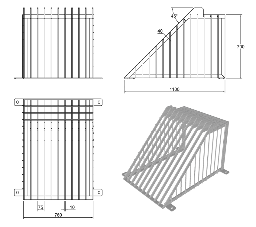 400mm Cage Trash Screen with Catwalk line drawing