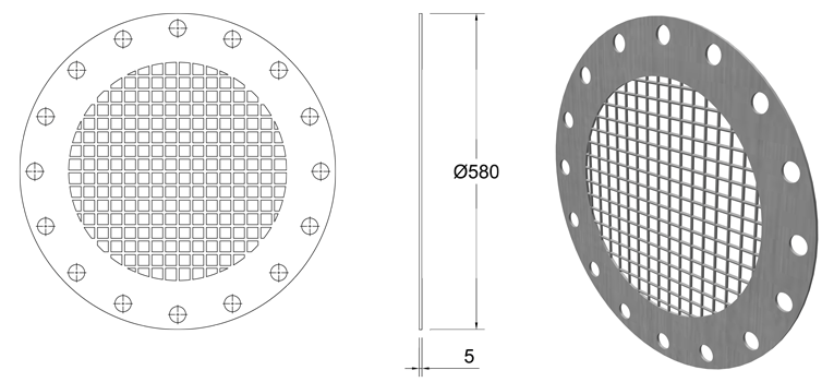 400mm SS316 Vermin Mesh Grille PN16 Flange line drawing