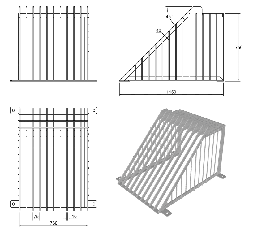 450mm Cage Trash Screen with Catwalk line drawing