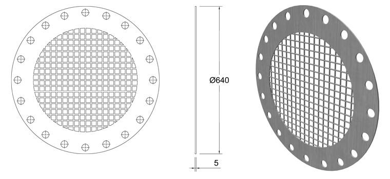 450mm SS316 Vermin Mesh Grille PN16 Flange line drawing