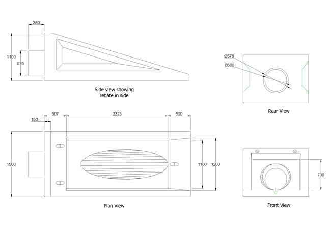 500 Mitred Headwall line drawing