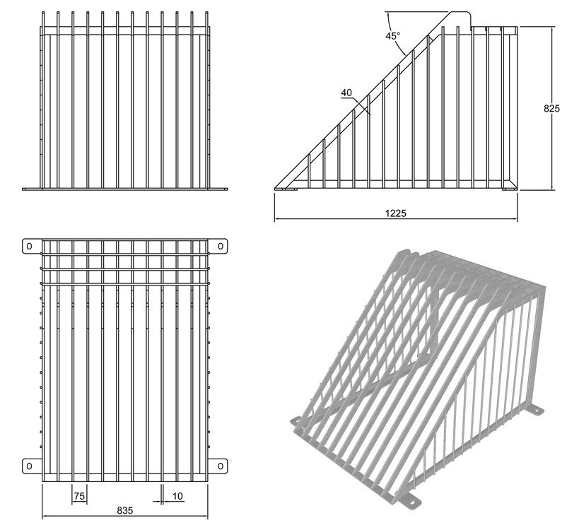 500mm Cage Trash Screen with Catwalk line drawing