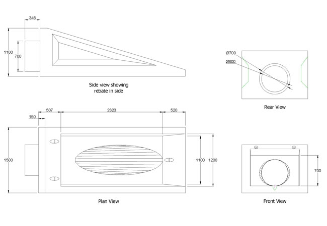 600 Mitred Headwall line drawing