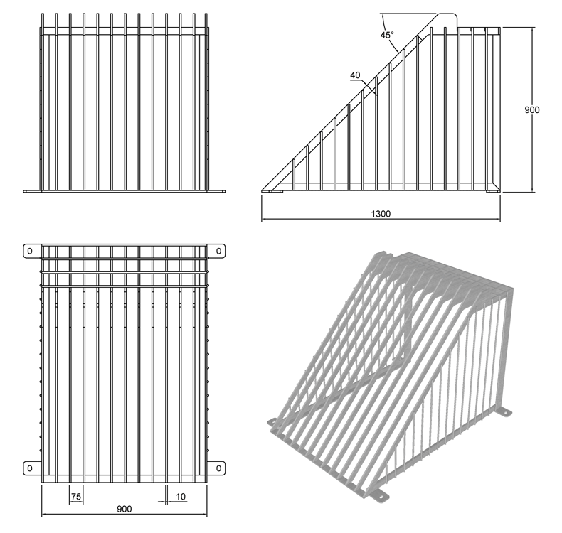 600mm Cage Trash Screen with Catwalk line drawing