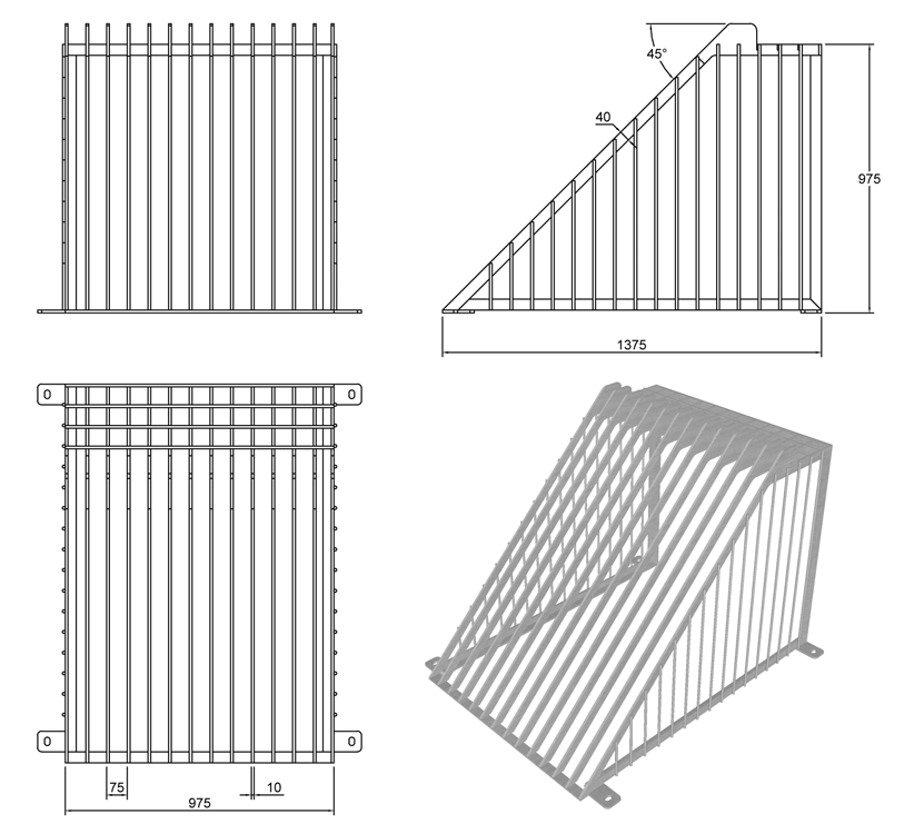675mm Cage Trash Screen with Catwalk line drawing
