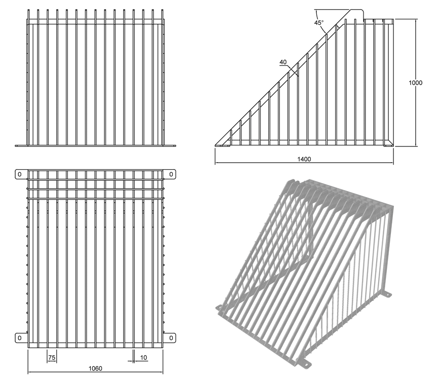 700mm Cage Trash Screen with Catwalk line drawing