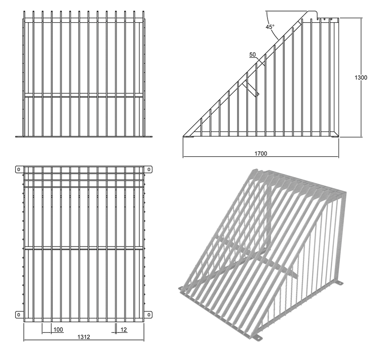 825mm Cage Trash Screen with Catwalk line drawing