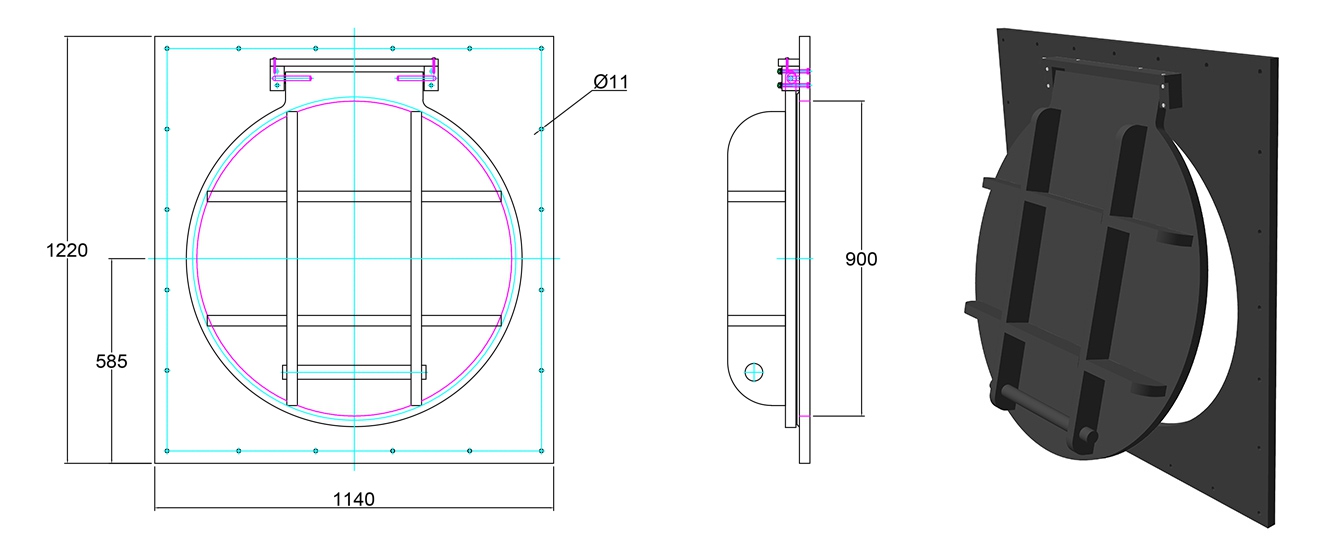 Althon HDPE 900mm Flap Valve line drawing
