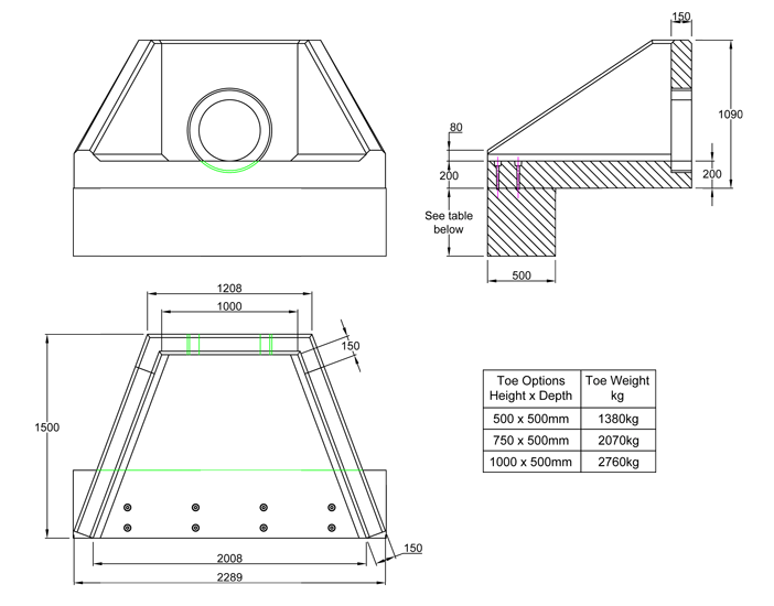 AWSFA11X Outlet Headwall line drawing