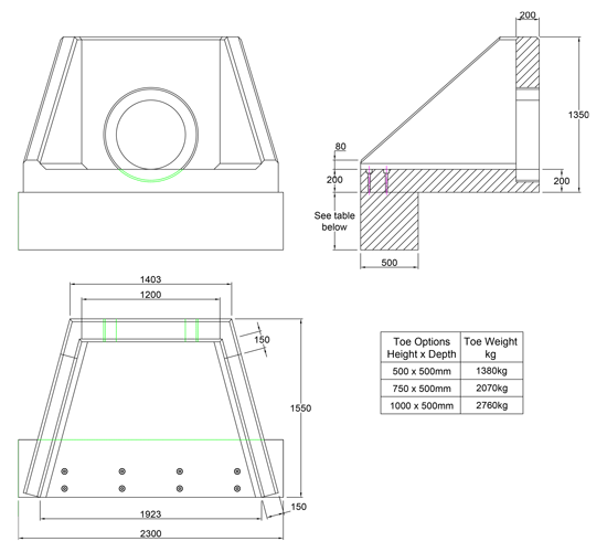 AWSFA13U Outlet Headwall line drawing