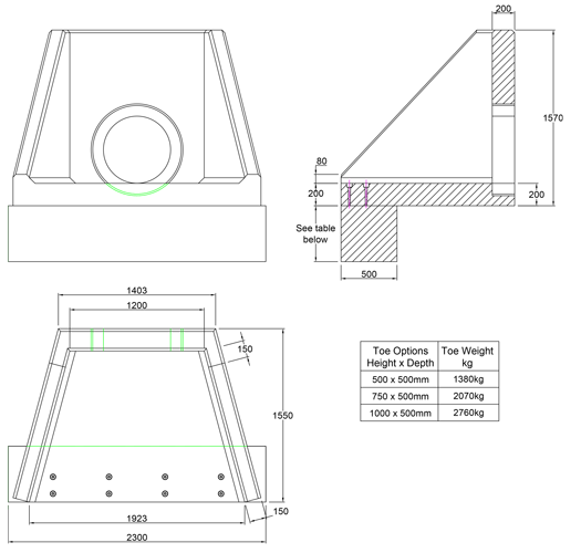 AWSFA13V Outlet Headwall line drawing