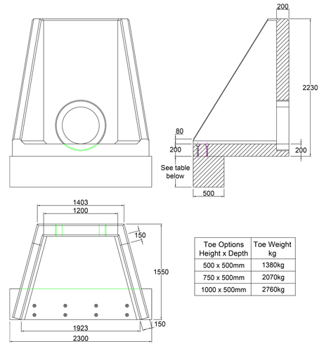 AWSFA13Y Outlet Headwall line drawing