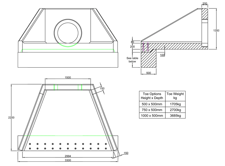 AWSFA16W Outlet Headwall line drawing