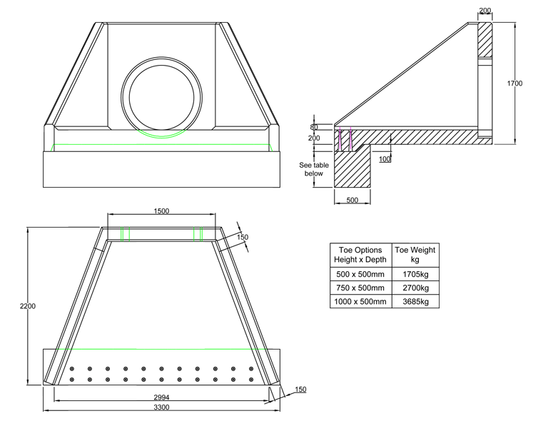 AWSFA16X Outlet Headwall line drawing