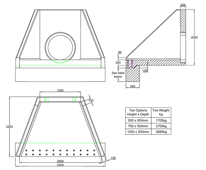 AWSFA16Y Outlet Headwall line drawing