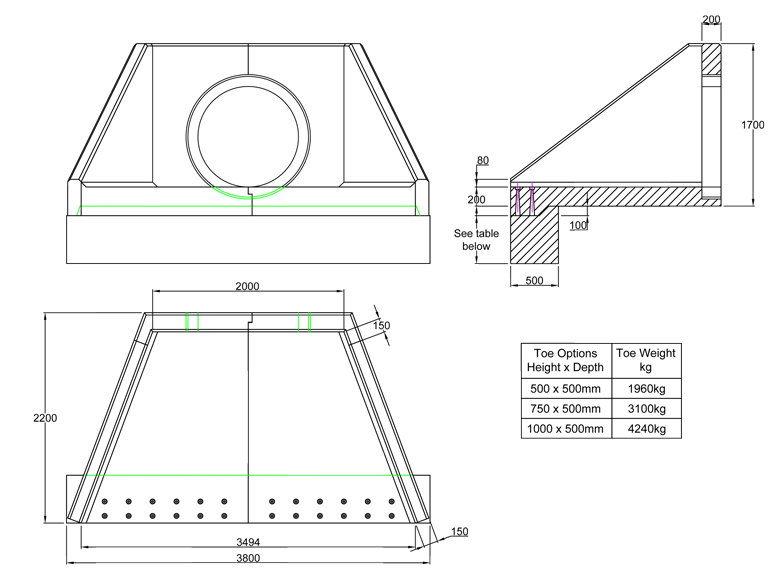 AWSFA21X Outlet Headwall line drawing