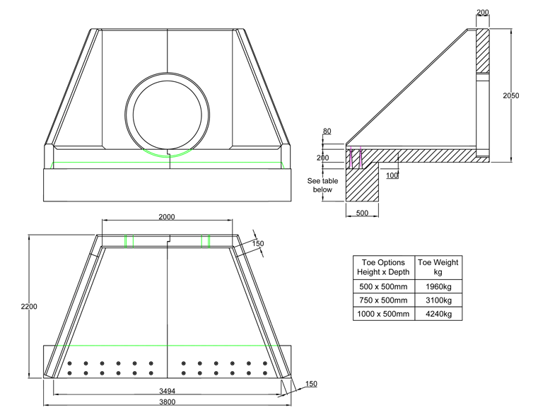 AWSFA21Y Outlet Headwall line drawing