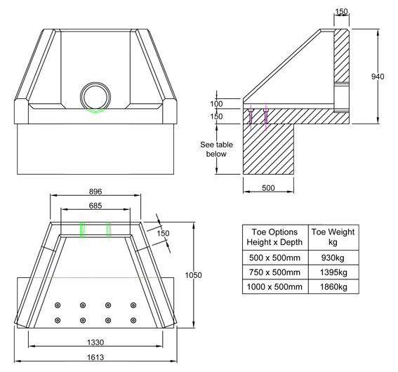 AWSFA6Y Outlet Headwall line drawing