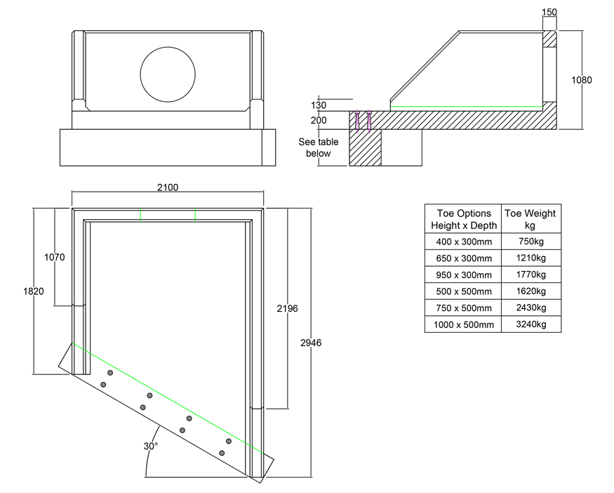 R18A 01 2940 RH Angled Rectangular Headwall line drawing