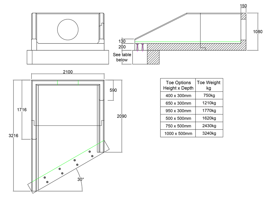 R18A 05 3210 LH Angled Rectangular Headwall line drawing
