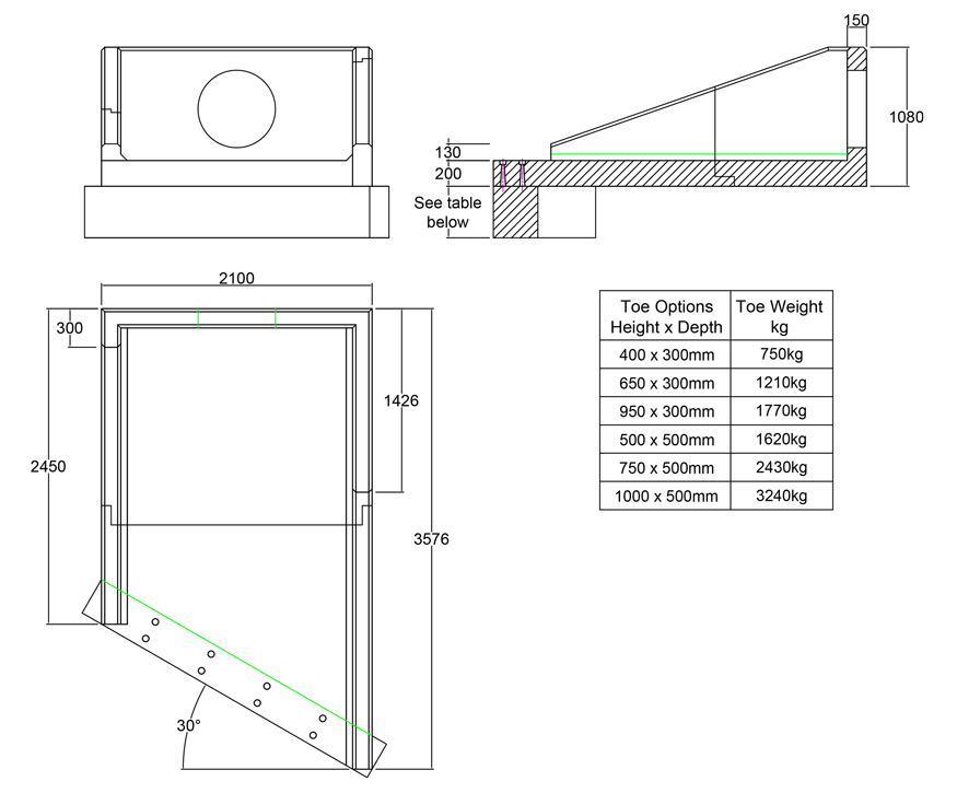 R18A 10 3570 RH Angled Rectangular Headwall line drawing