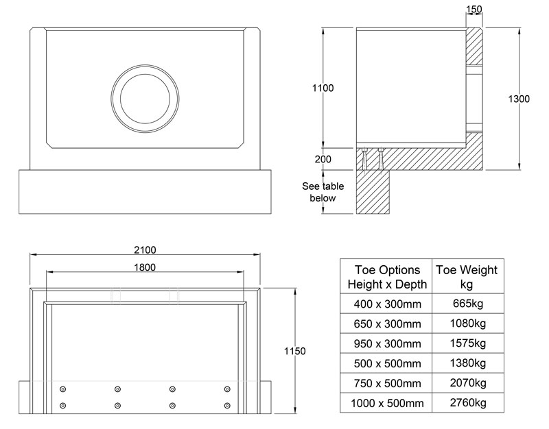 R18B 00 1150 Rectangular Headwall line drawing