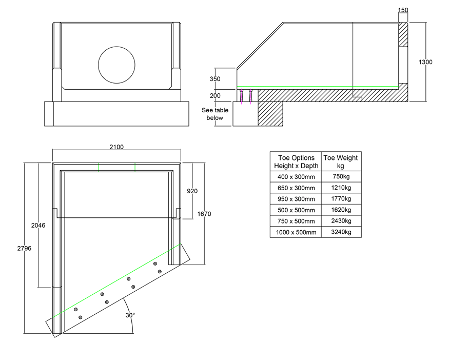 R18B 01 2790 LH Angled Rectangular Headwall line drawing
