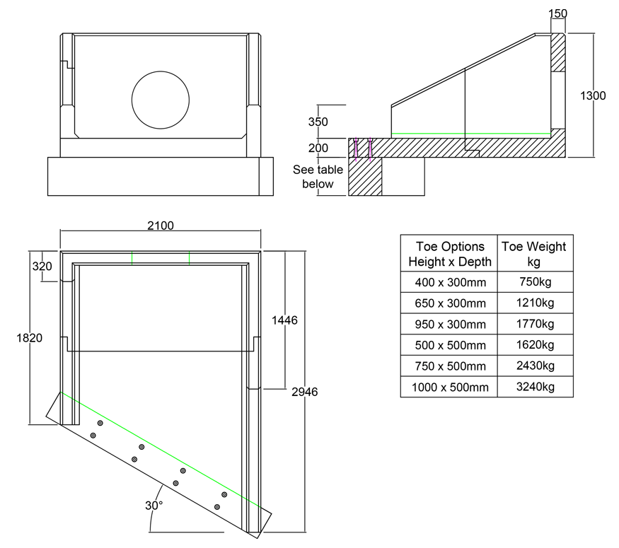R18B 05 2940 RH Angled Rectangular Headwall line drawing