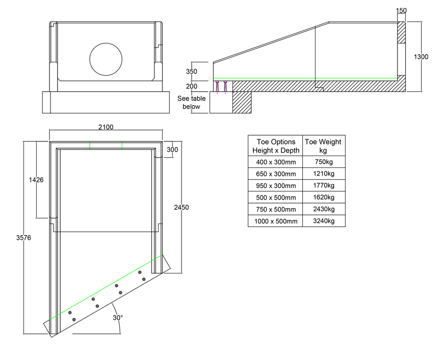R18B 10 3570 LH Angled Rectangular Headwall line drawing