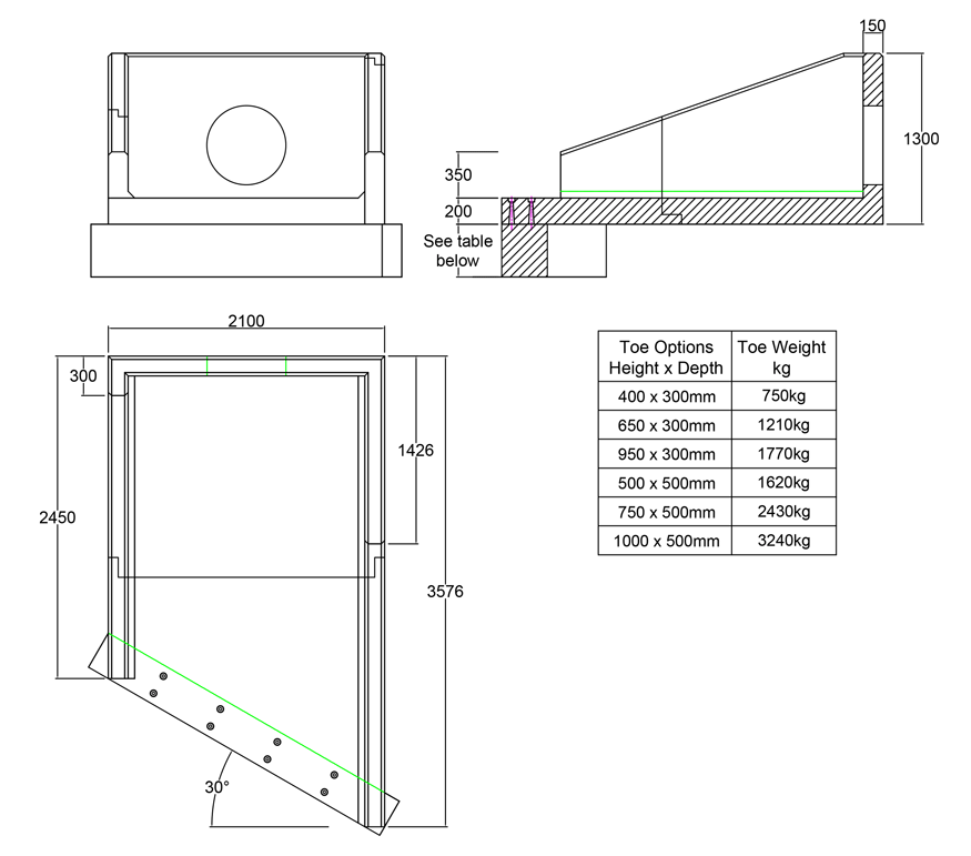 R18B 10 3570 RH Angled Rectangular Headwall line drawing