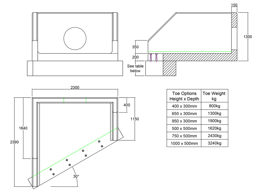 R20B 01 2390 LH Angled Rectangular Headwall line drawing