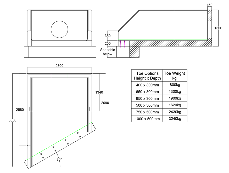 R20B 01 3330 LH Angled Rectangular Headwall line drawing