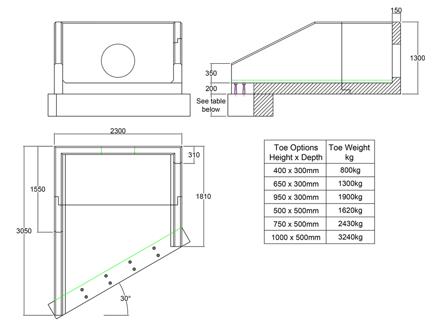 R20B 05 3050 LH Angled Rectangular Headwall line drawing